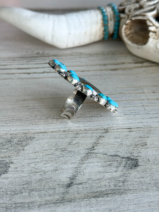 Native American Turquoise & Abalone Adjustable Ring