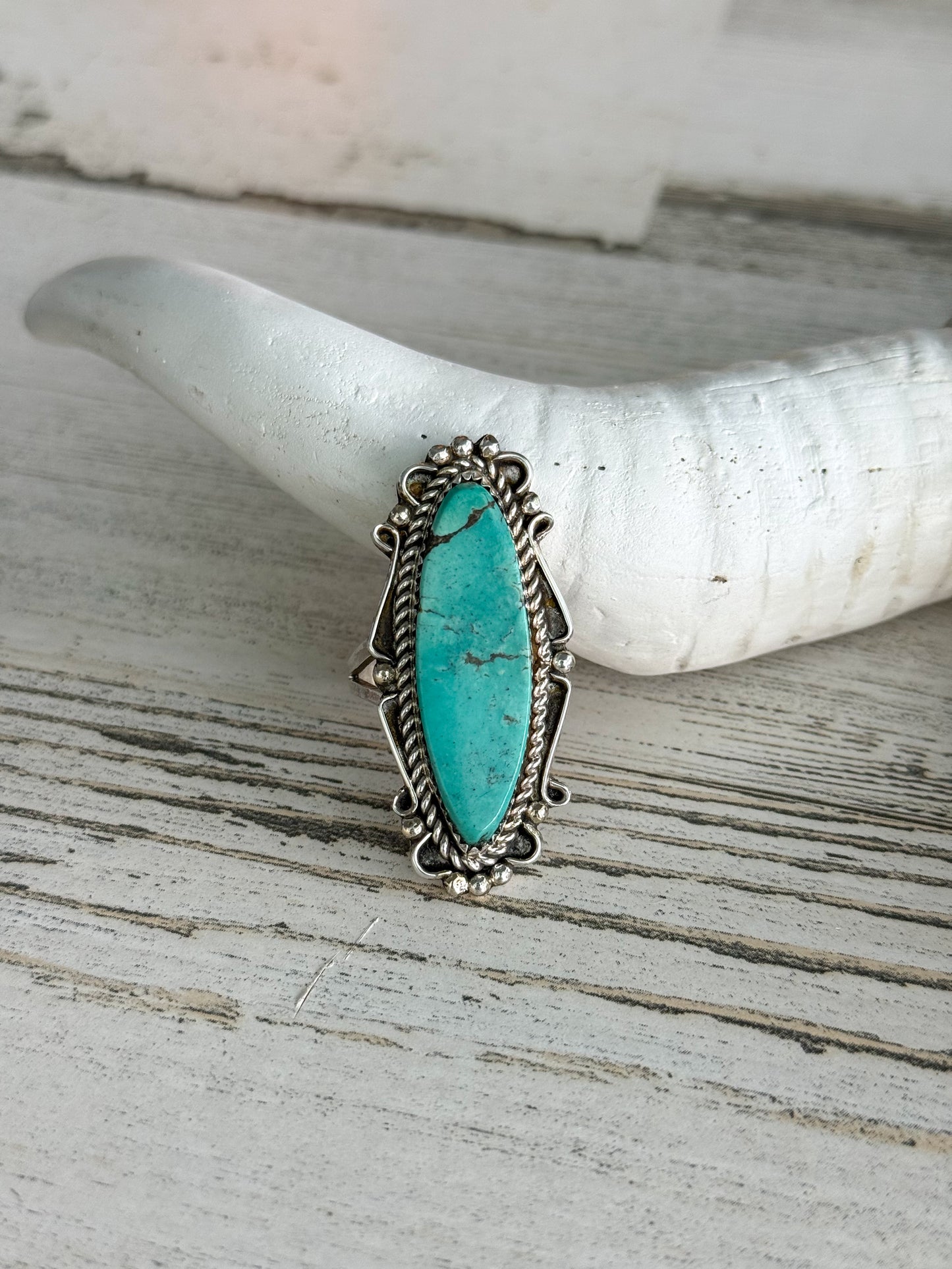 Native American Made Turquoise Marquis Ring 8