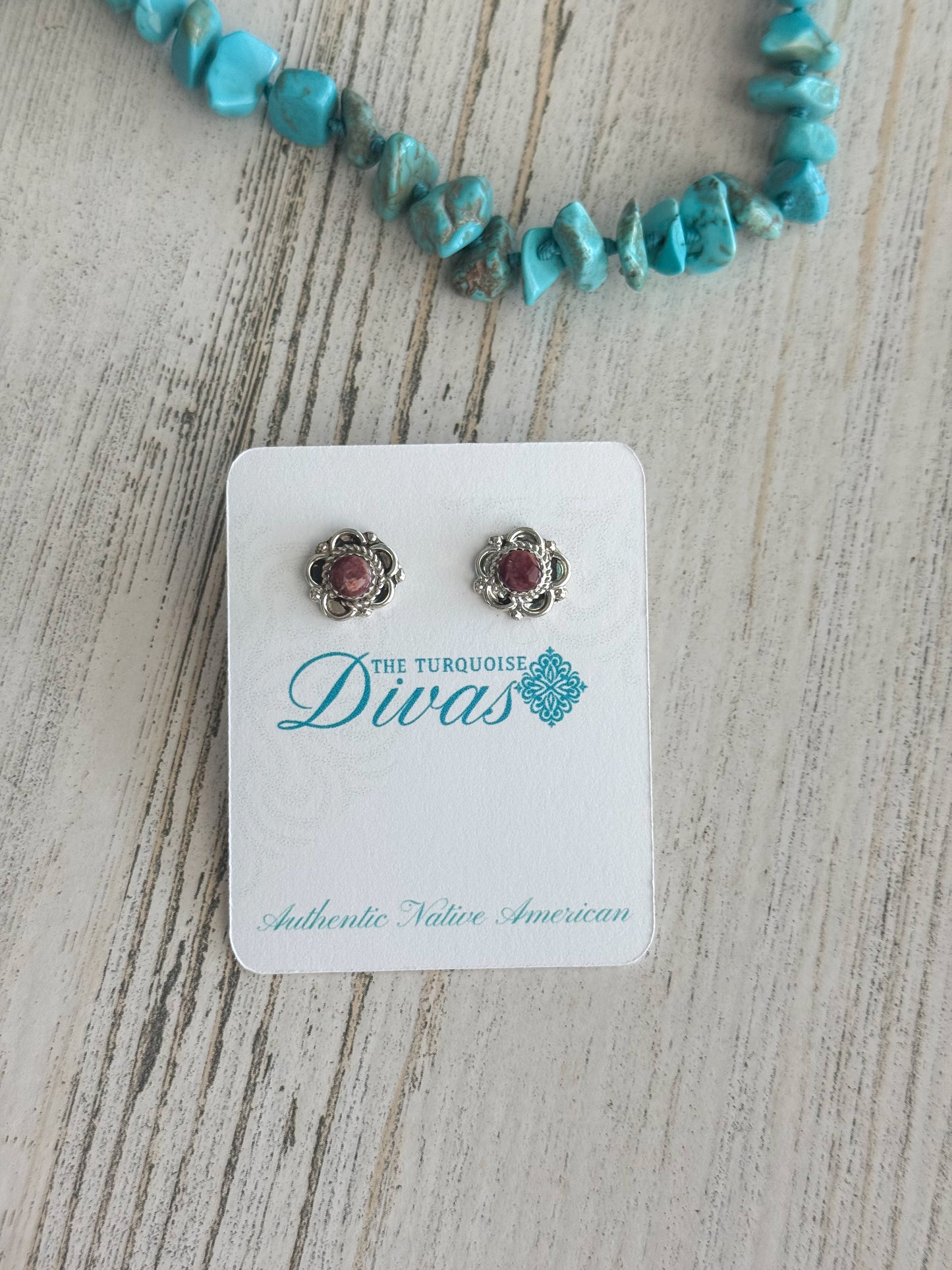 Native American Sterling Flower Purple Spiny Studs