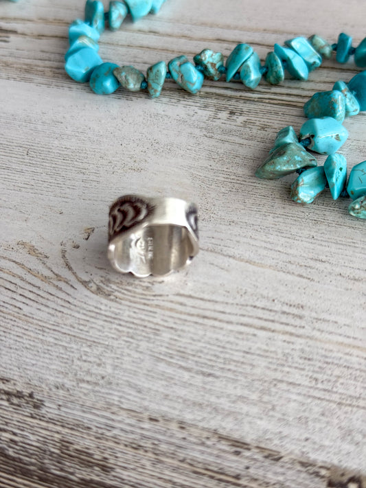 Native American Sterling Stamped Band Ring 6.5