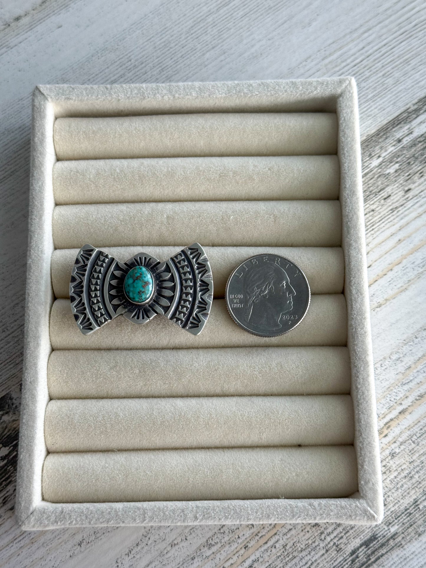 Native American Kingman Stamped Ring 9
