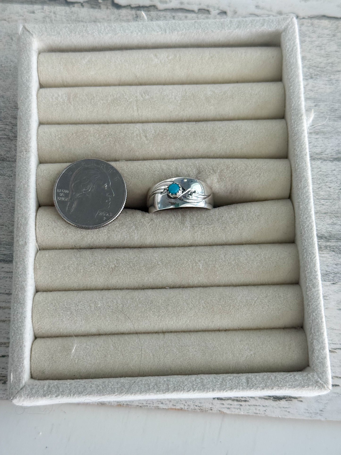 Native American Etched Kingman Ring 10.5