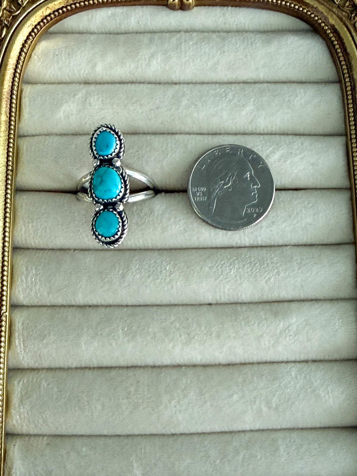 Native American 3 Turquoise Stone Ring 10.25