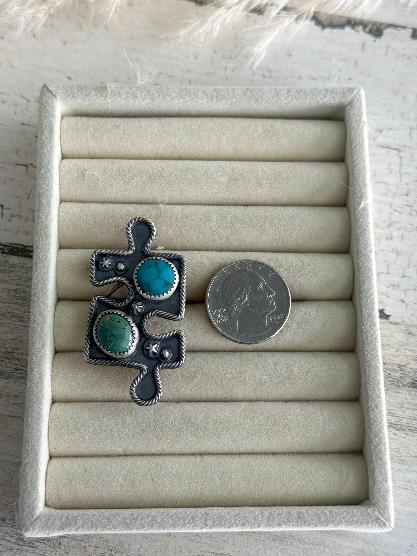 Native American Puzzle Piece Turquoise Ring 8
