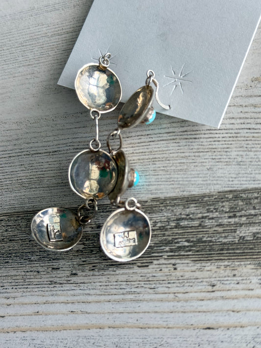 Native American 3 Turquoise Stone Concho Earrings