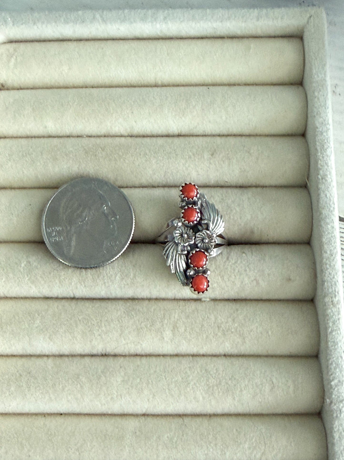 Native American Red Coral Ring 7.5