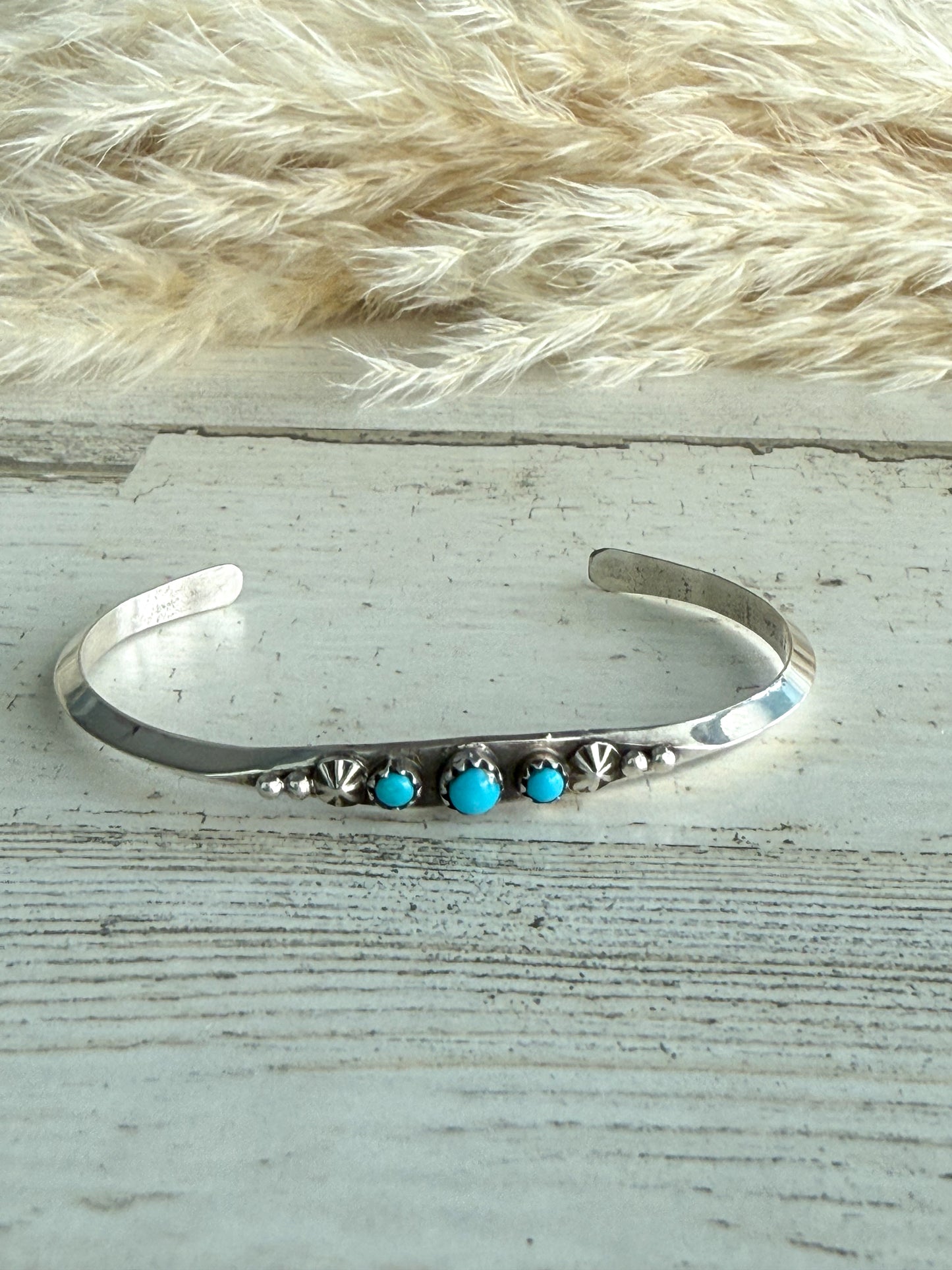 Native American Sterling Turquoise Cuff 7"