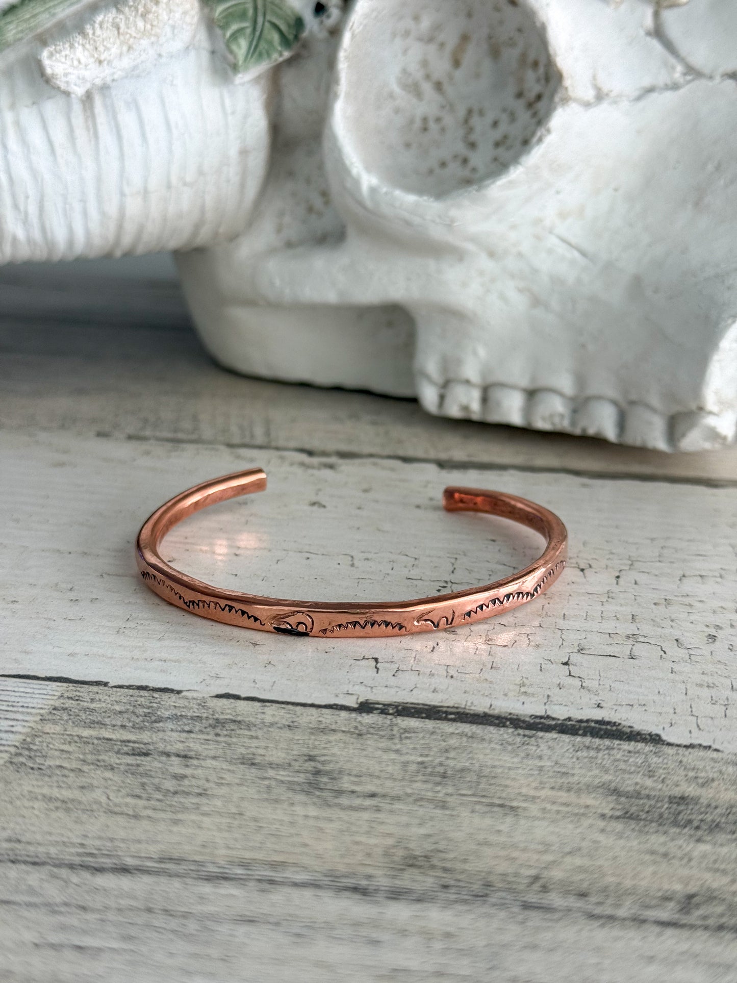 Native American Stamped Copper Cuff 7"