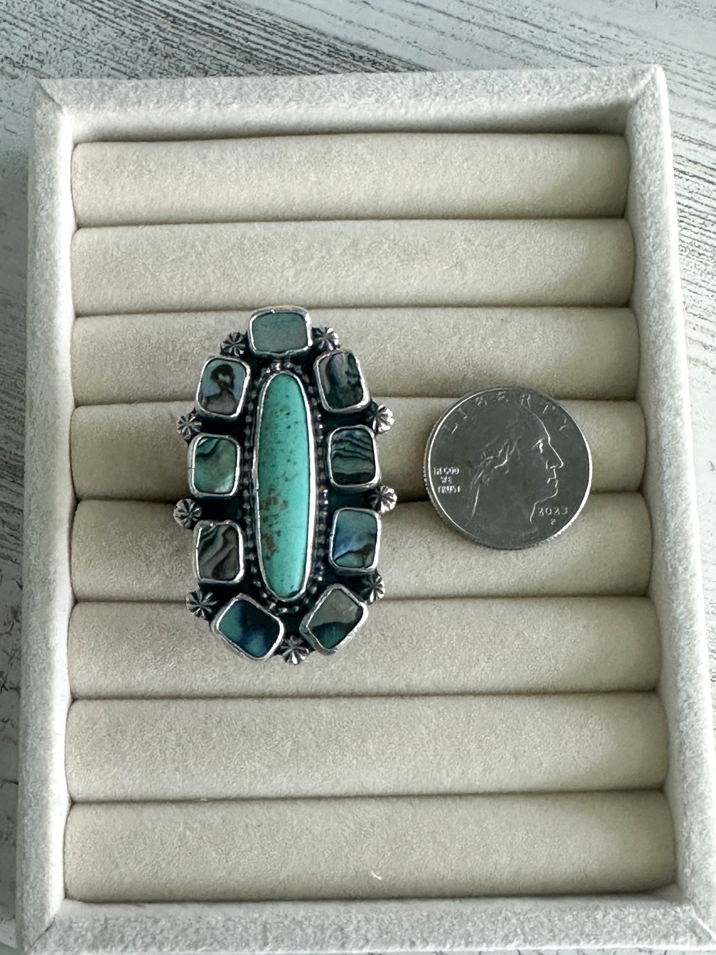 Native Made Abalone & Turquoise Ring Adjustable