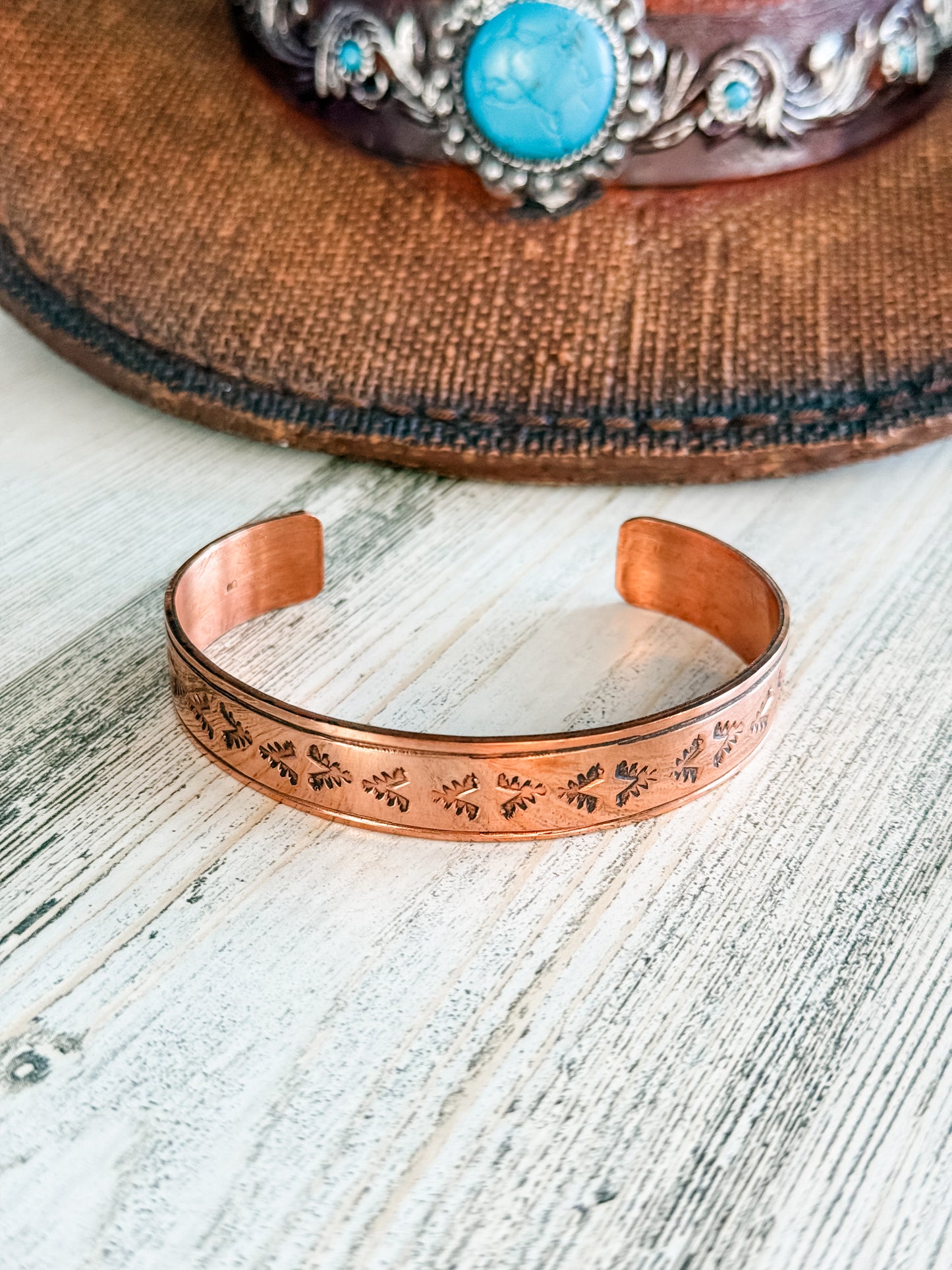 Native American Copper Stamped Cuff 7-1/8"