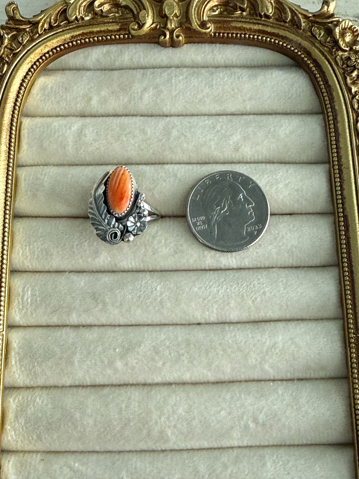 Native American Orange Spiny Leaf Ring 8.5