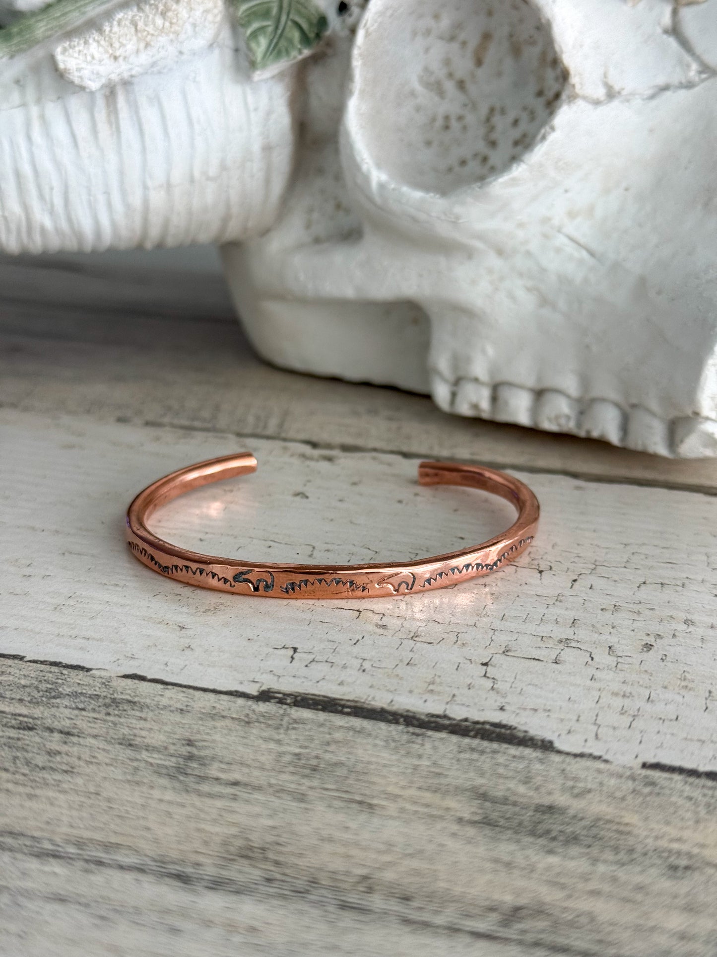 Native American Stamped Copper Cuff 7"