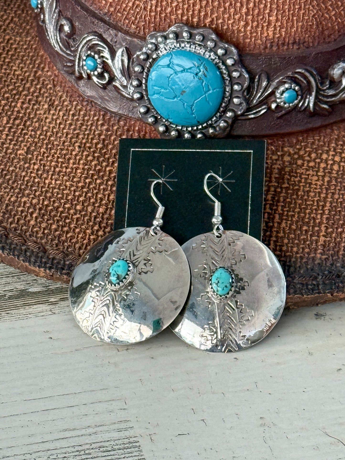 Native American Silver Turquoise Concho Earrings