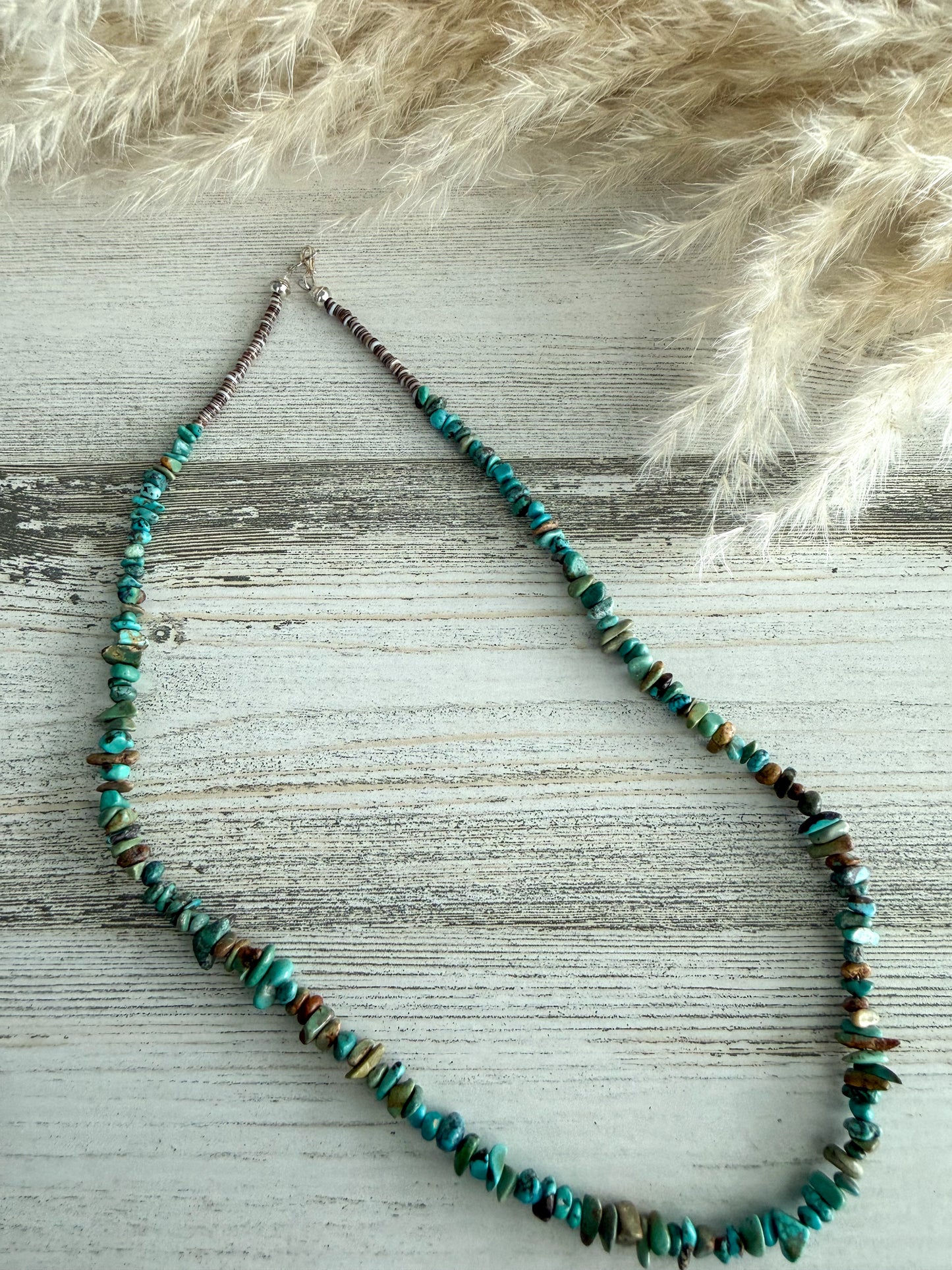 Native American Kingman Turquoise Nugget & Heishi Necklace 21”