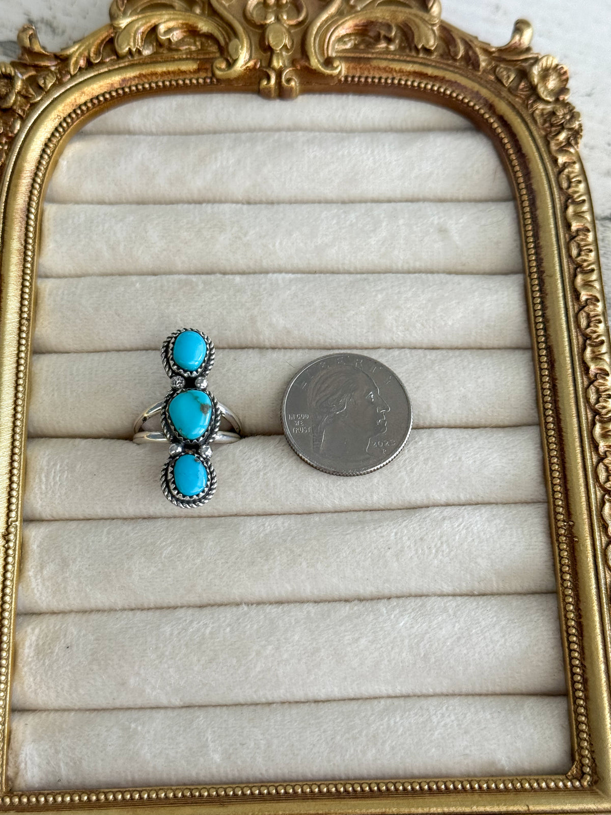 Native American 3 Turquoise Stone Ring 7.5