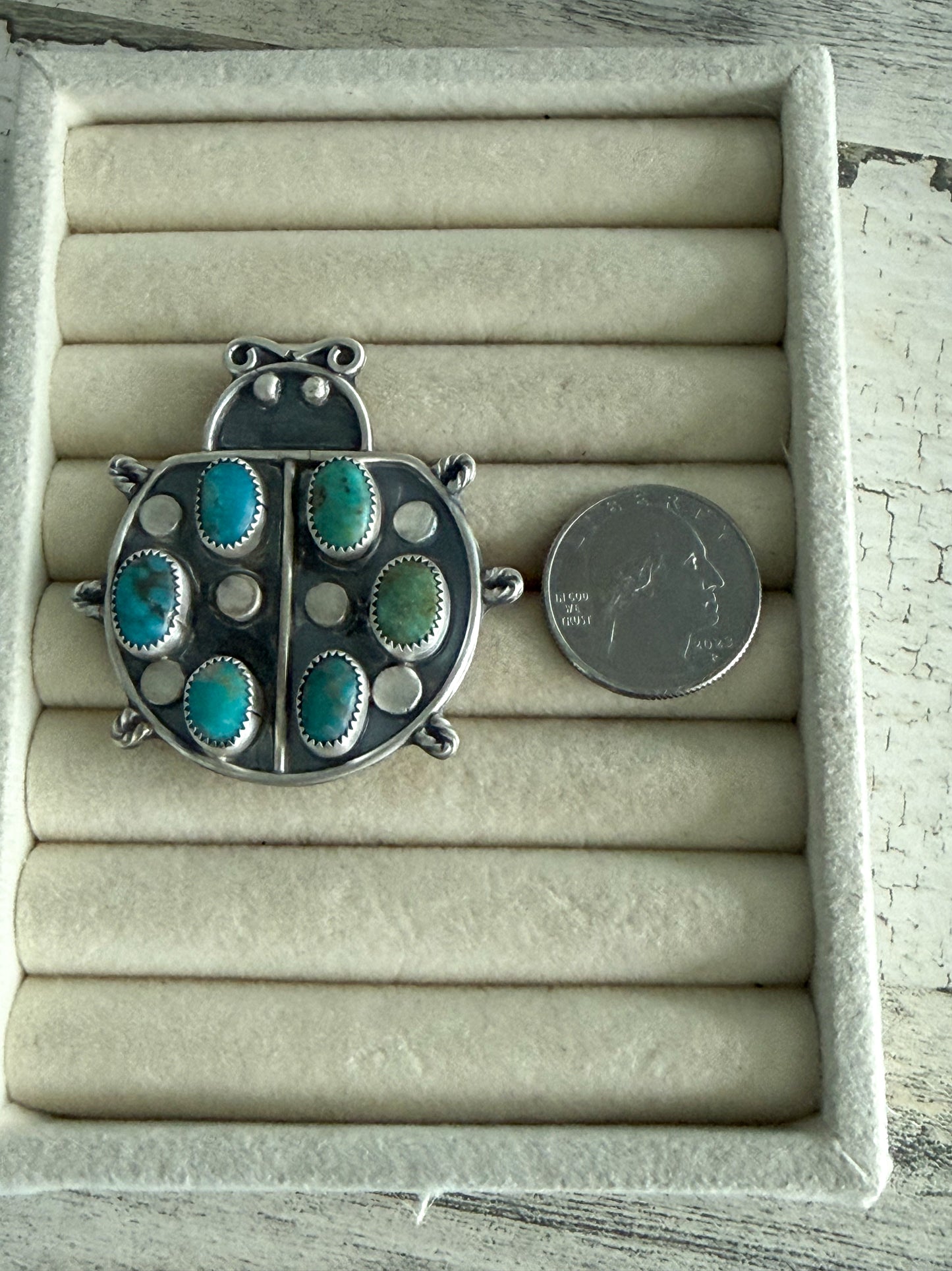 Native American Turquoise Ladybug Ring 8.25