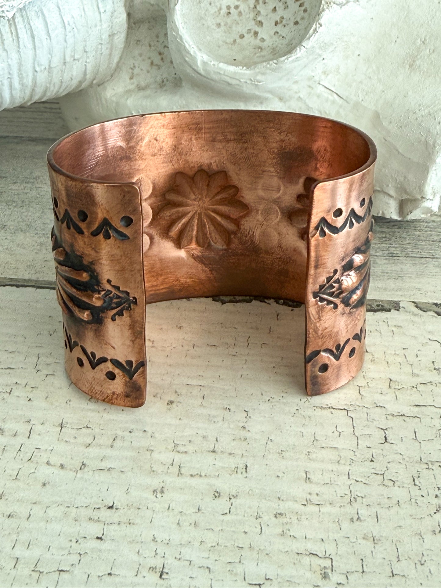 Native American Copper Stamped Cuff 7"