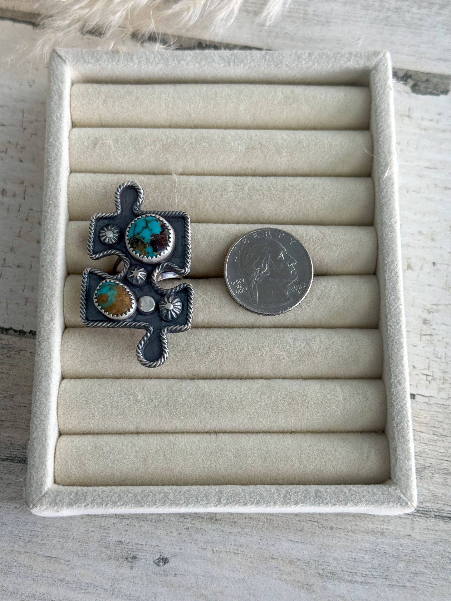 Native American Puzzle Piece Turquoise Ring 7