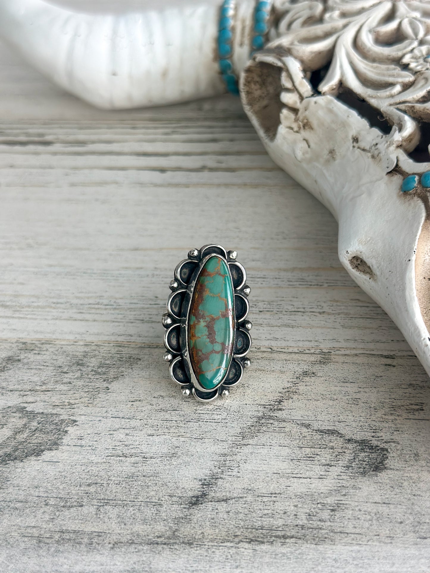 Native Made Deep Green Emerald Valley Turquoise Ring 6