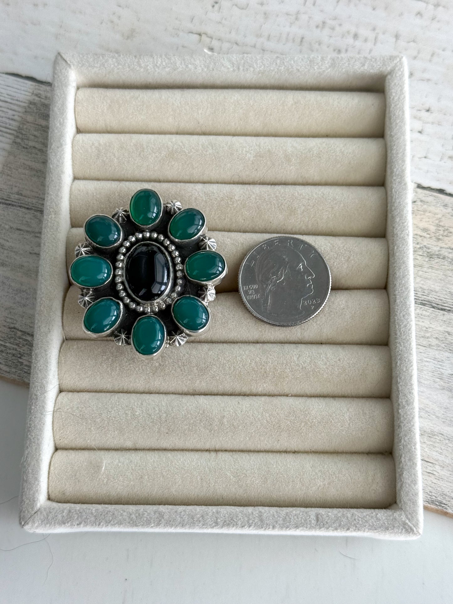 Native American Black & Green Onyx Cluster Ring