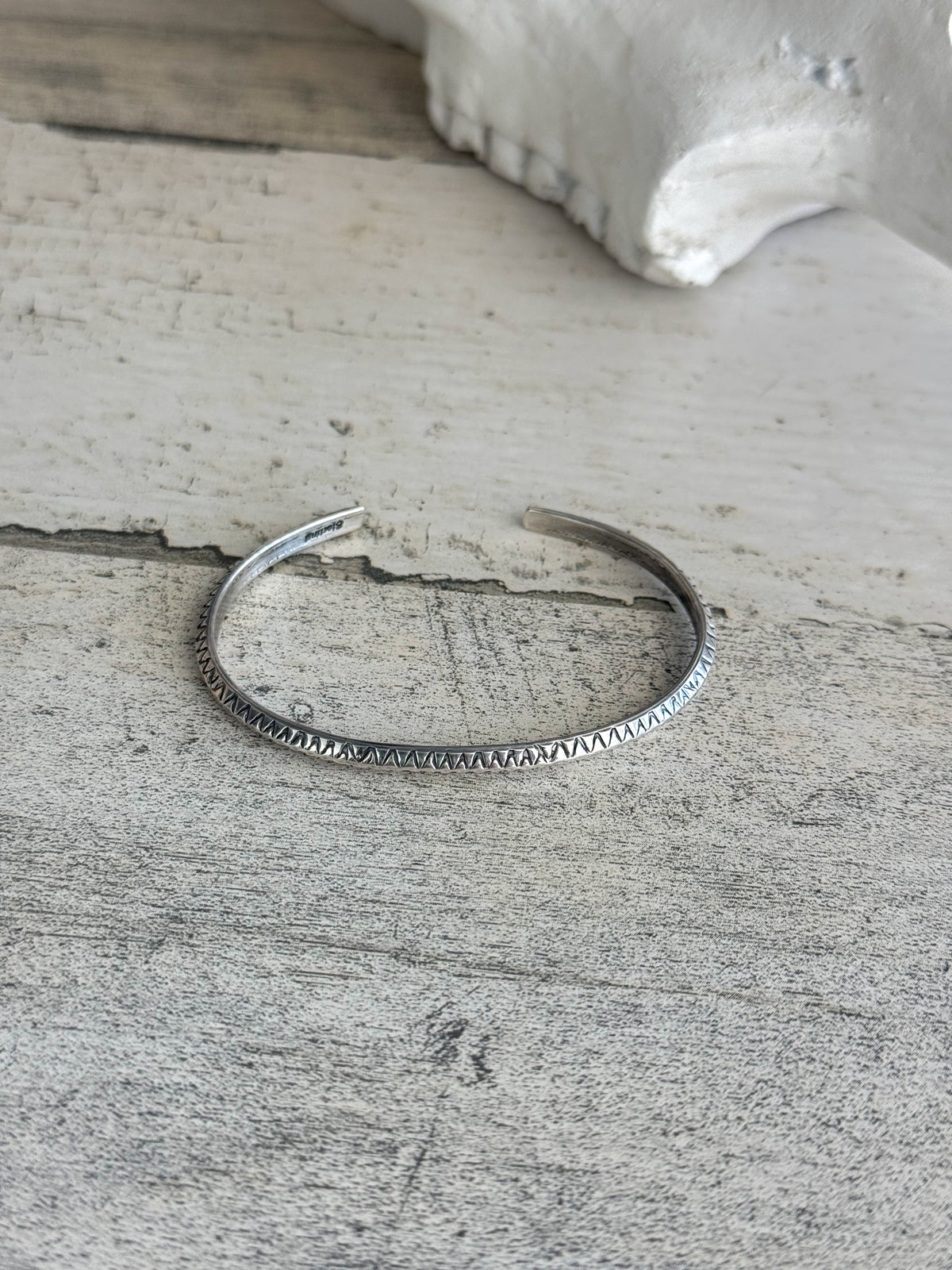 Native American Sterling Silver Stamped Stacker Cuff 6.25"