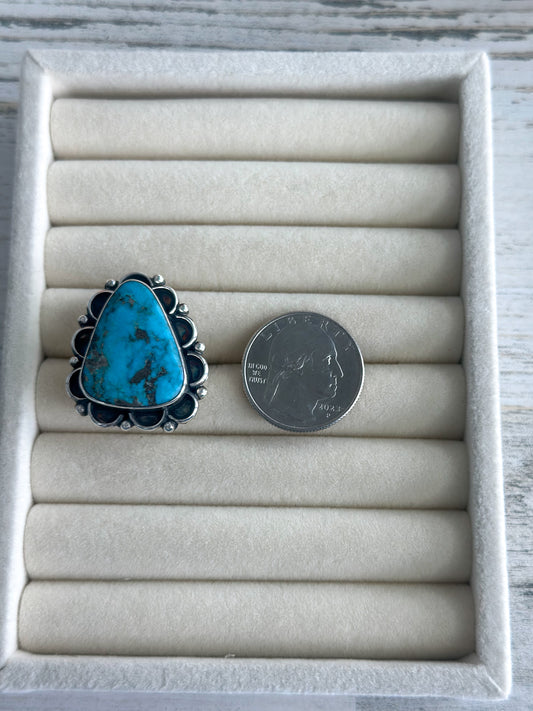 Native Made Emerald Valley Blue Turquoise Scallop Ring 8