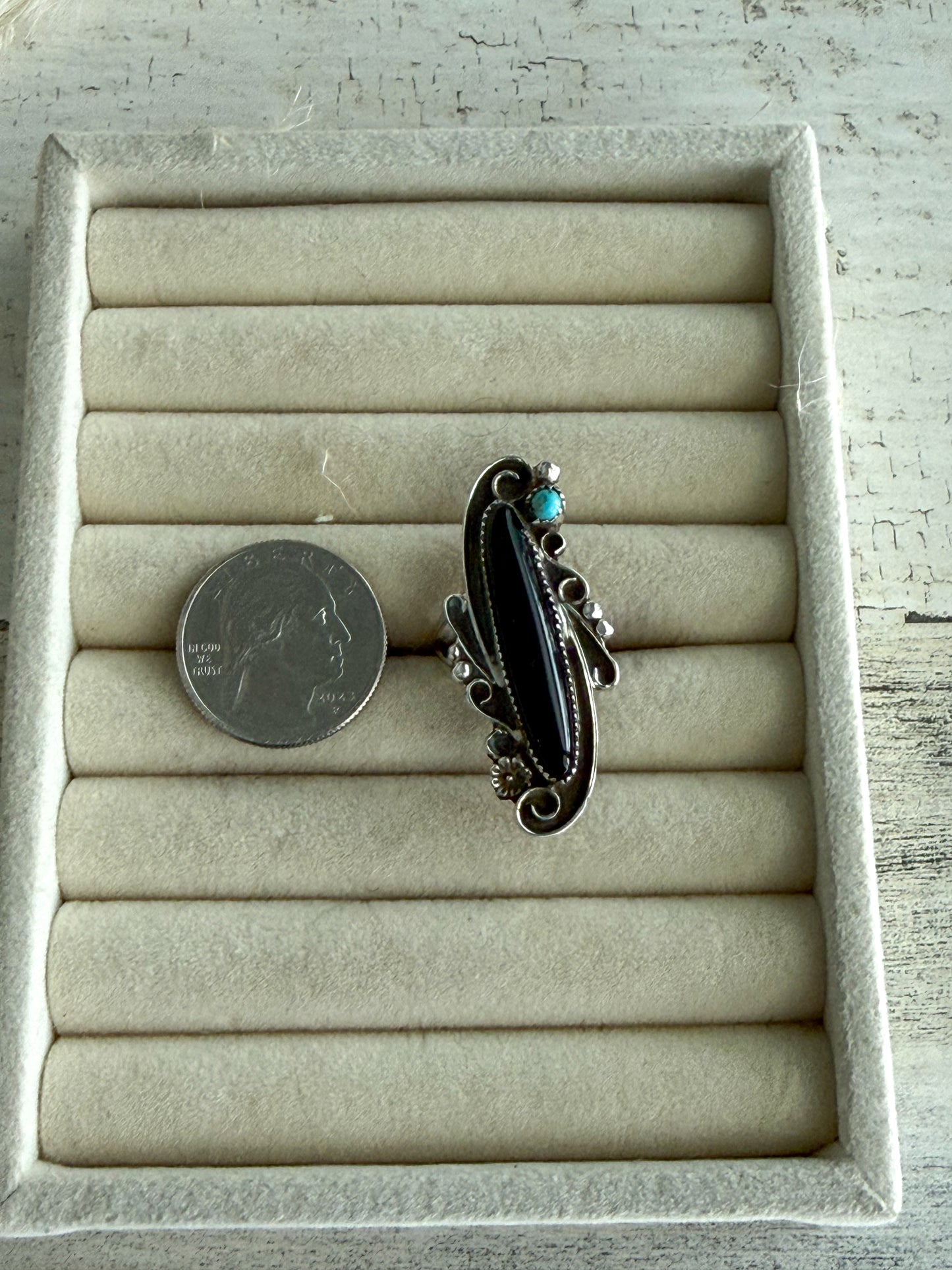 Native American Black Onyx & Turquoise Ring 8