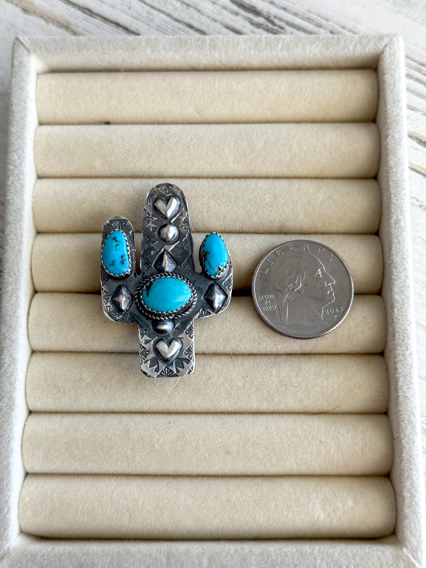 Native American Cactus & Turquoise Ring Adjustable