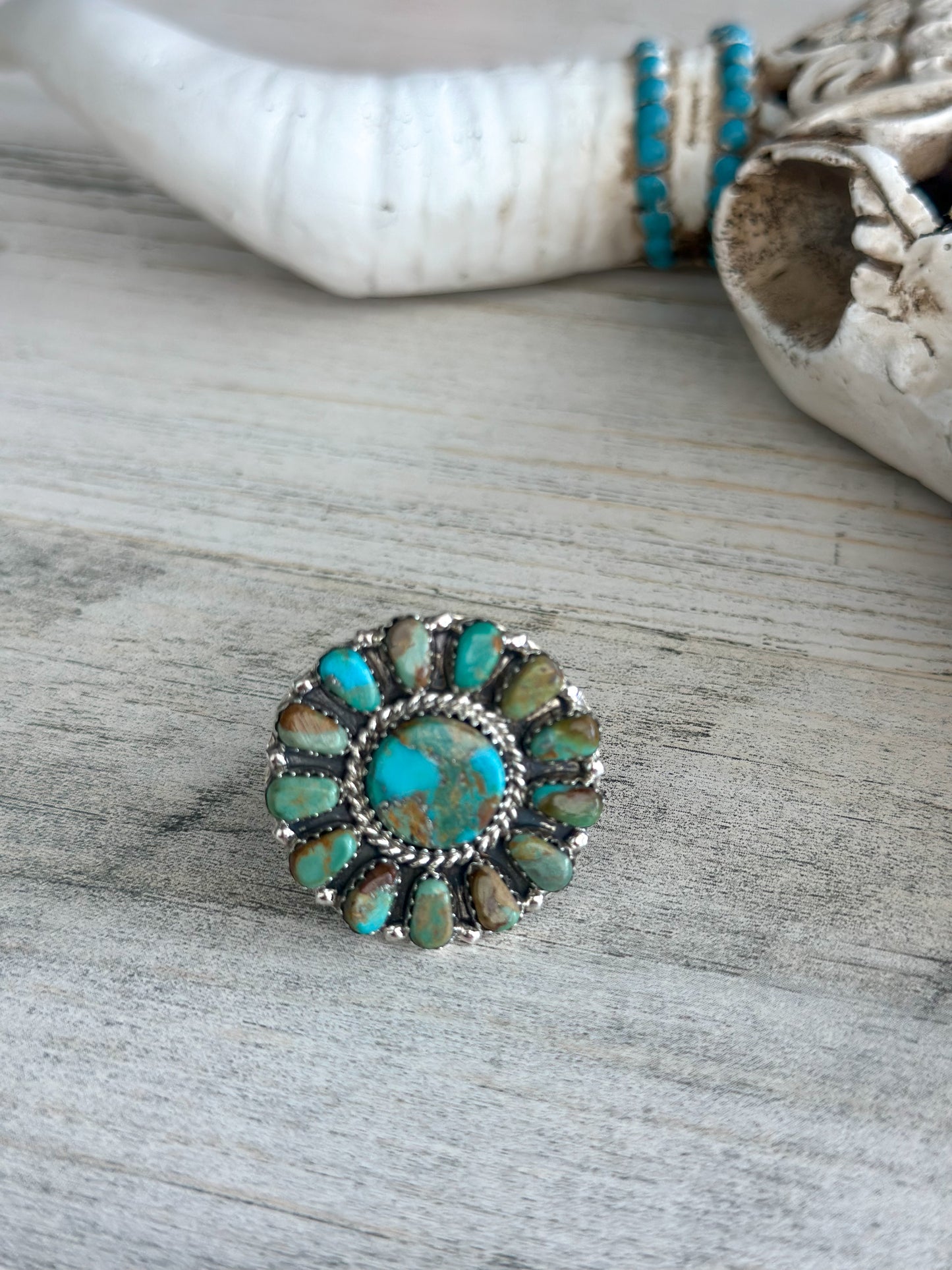 Native Made Cluster Turquoise Adjustable Ring