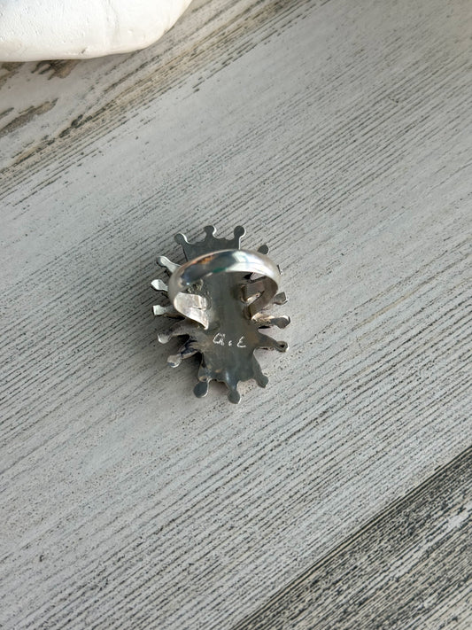 Native American Coral Needlepoint Cluster Ring 8.5