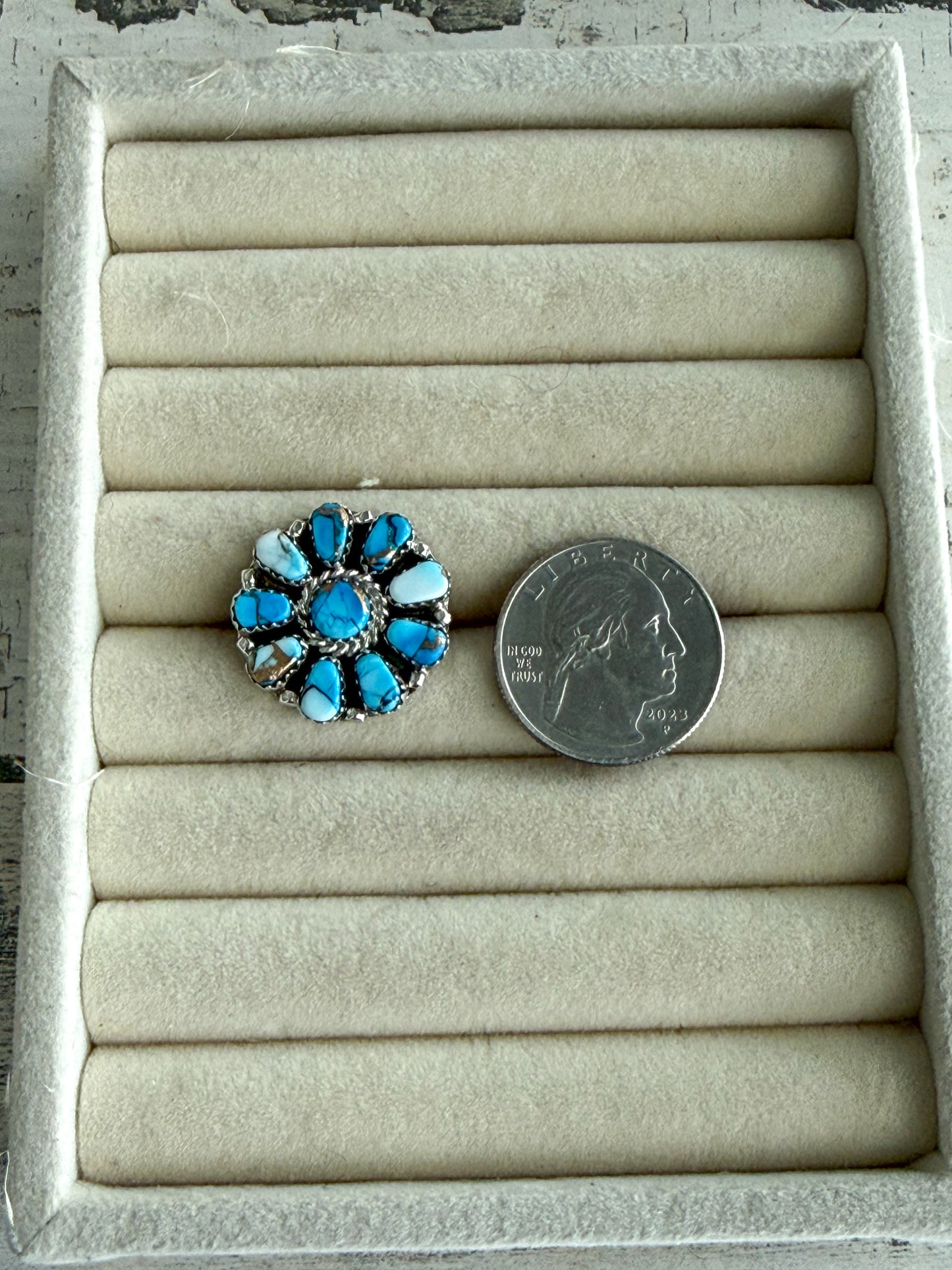 Native American Blue Dahlia Cluster Earrings