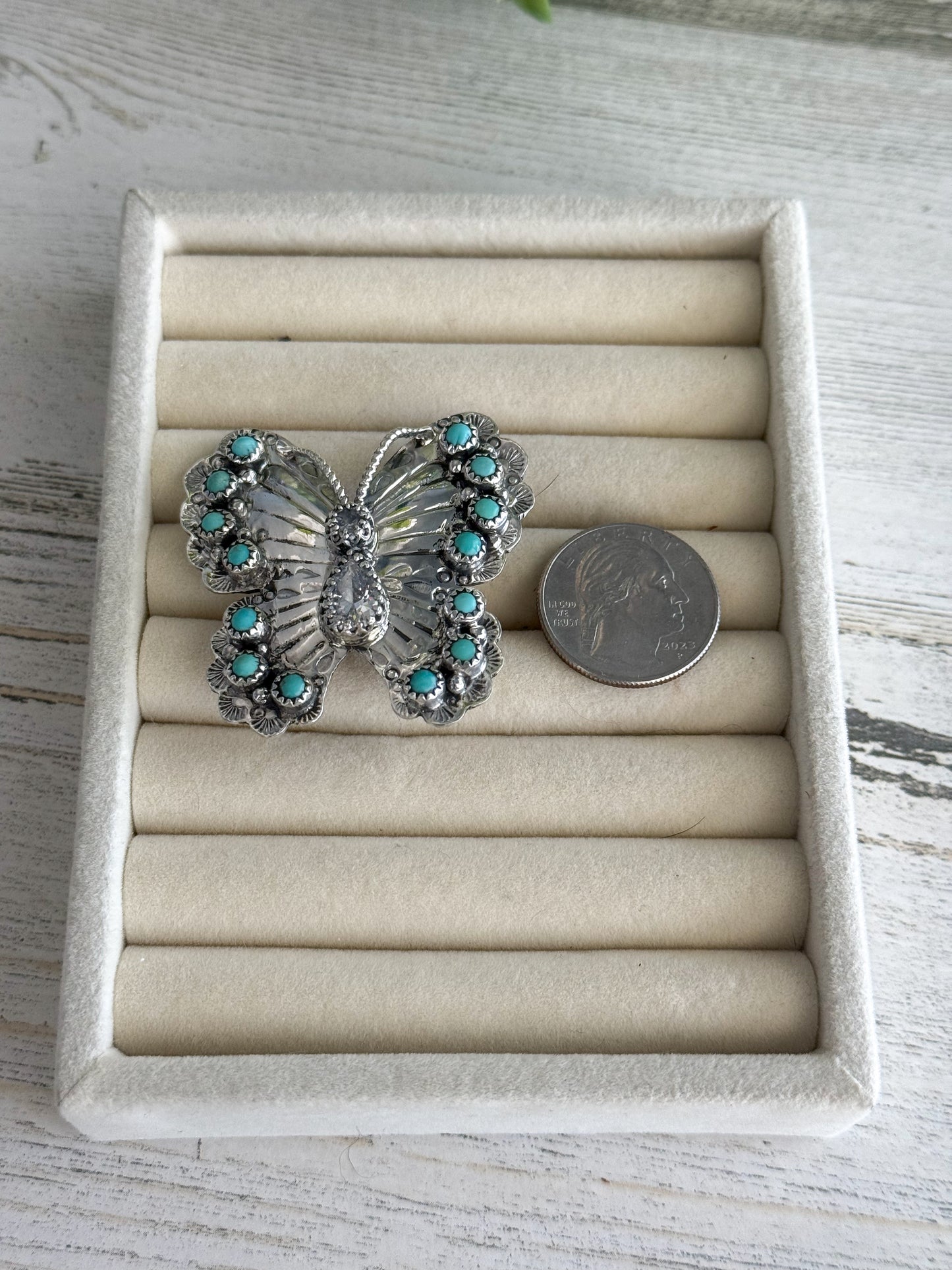 Native American Turquoise Butterfly Adjustable Ring
