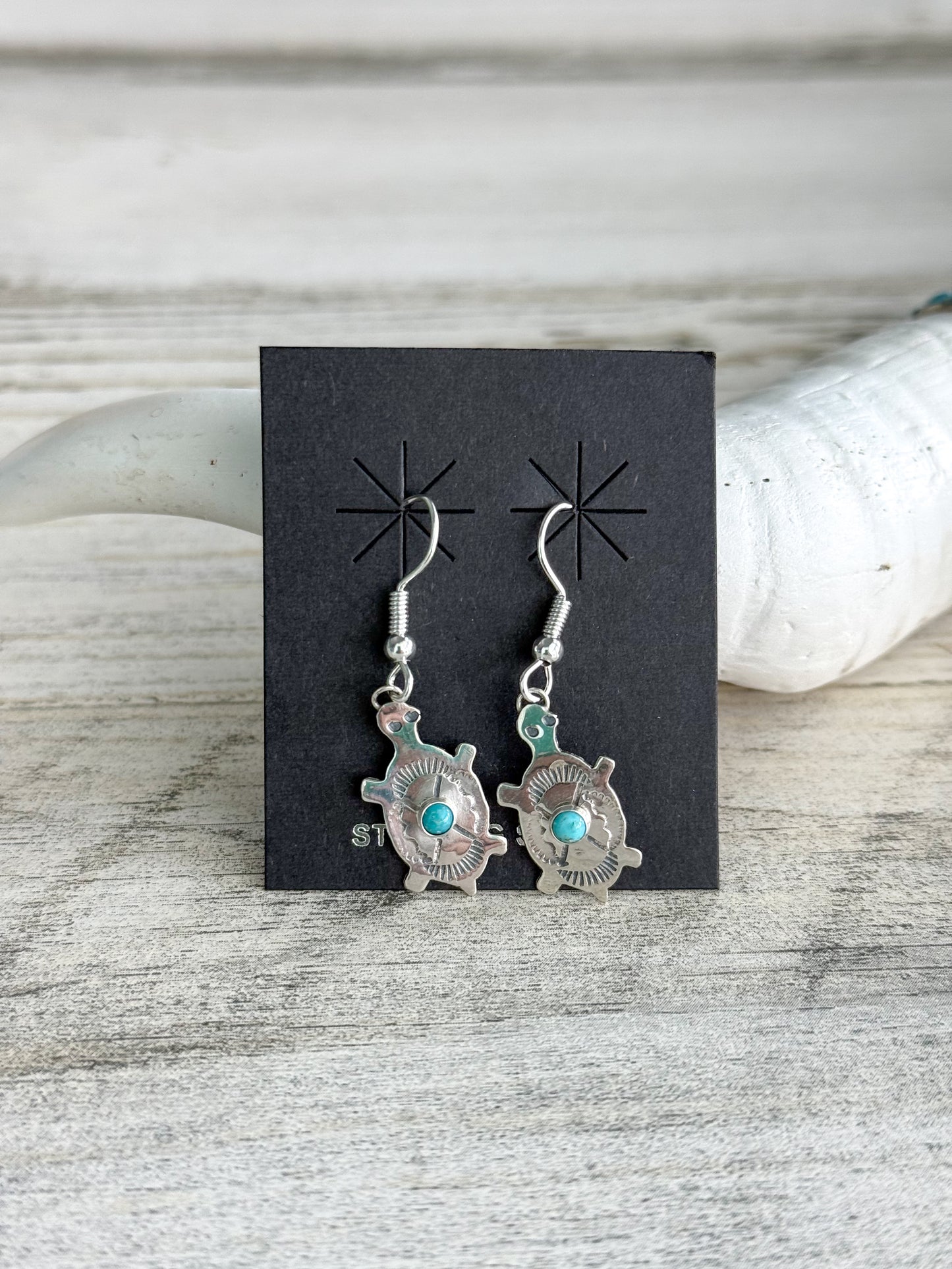 Native American Made Sterling & Turquoise Turtle Earrings