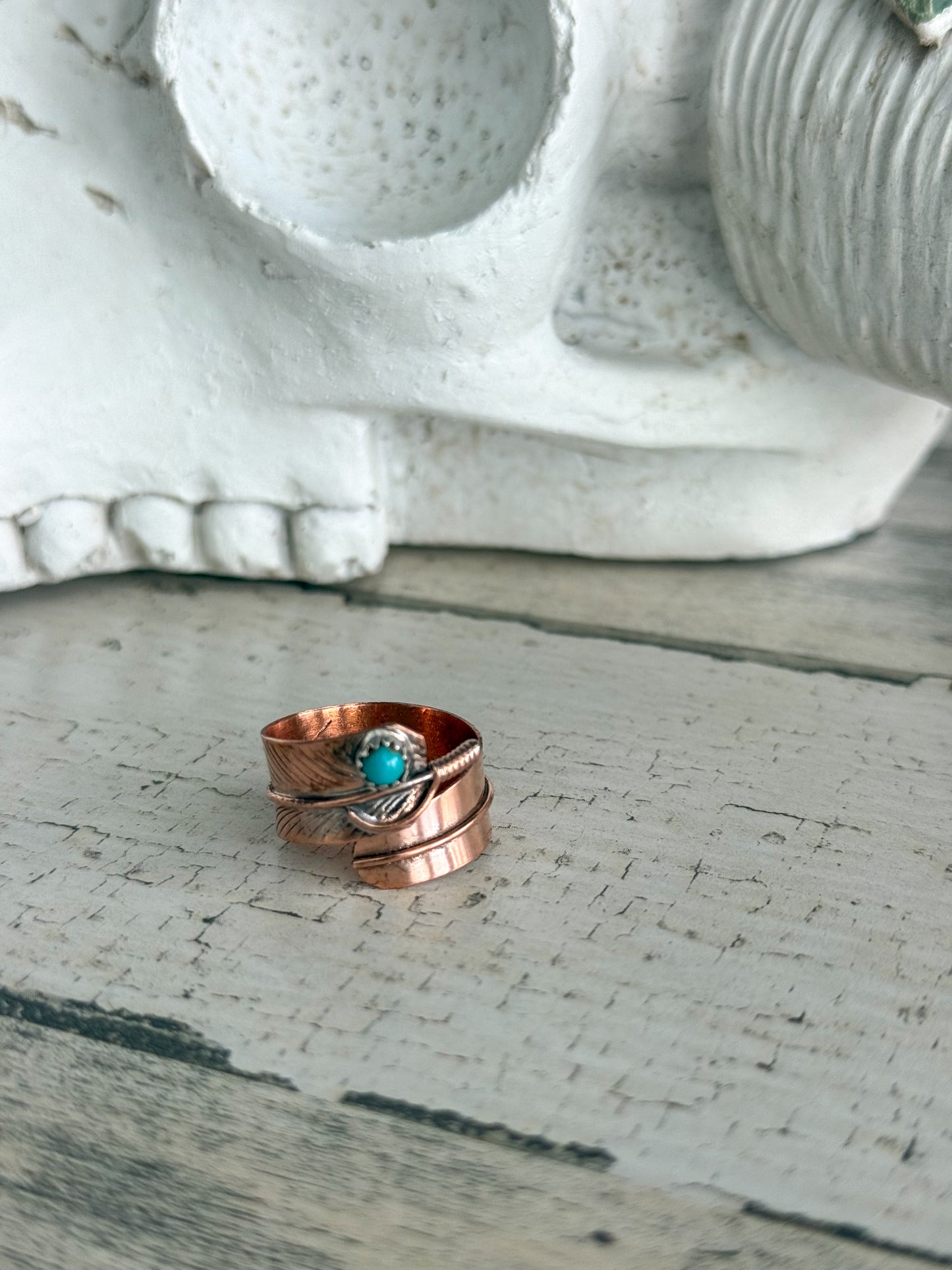 Native American Kingman Copper Leaf Adjustable Ring