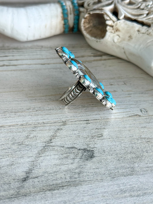Native American Turquoise & Abalone Adjustable Ring