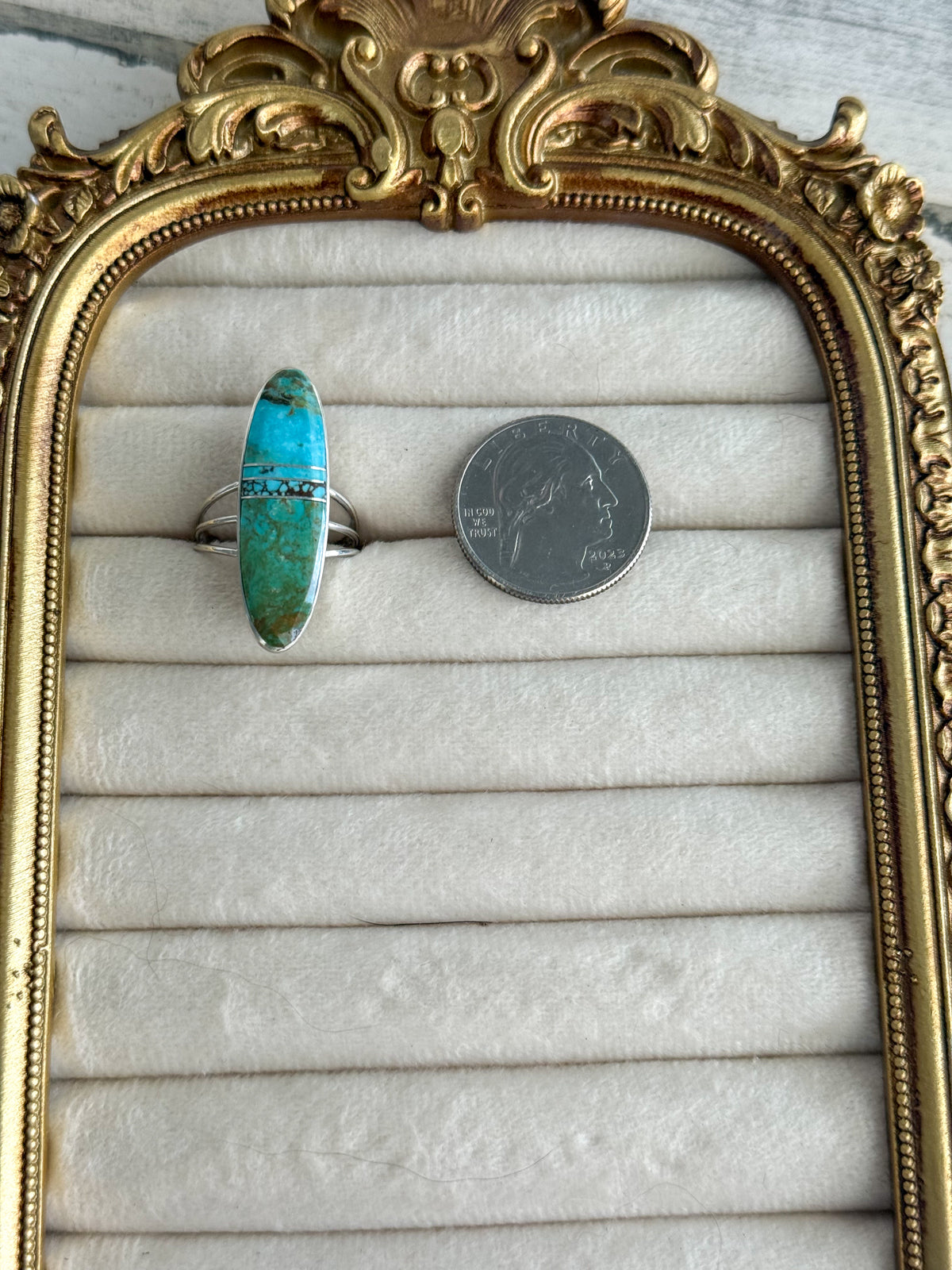 Native American #8 Turquoise Inlay Ring 7.5