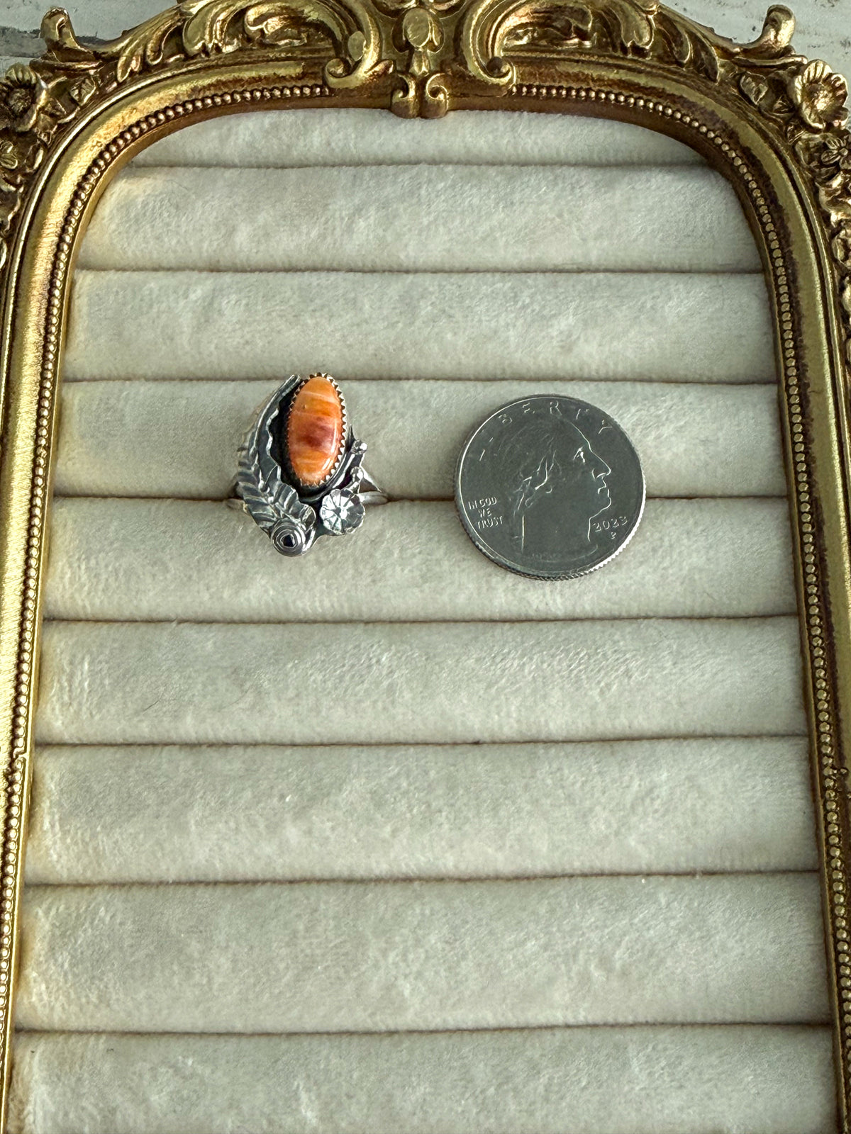 Native American Orange Spiny Leaf Ring 8.75
