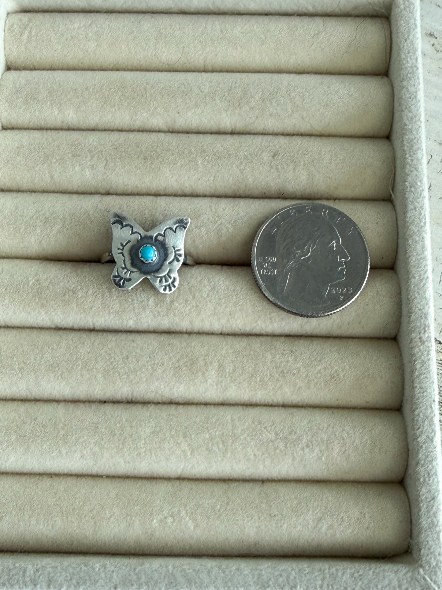 Native American Stamped Turquoise Butterfly Ring 8.5