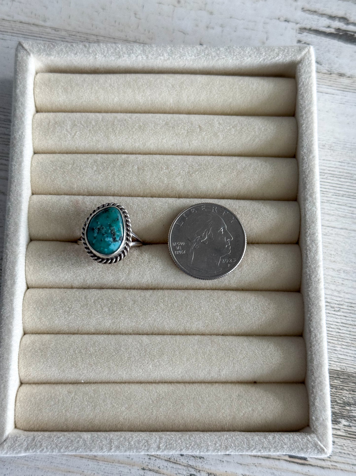 Native American Whitewater Turquoise Ring 8.5