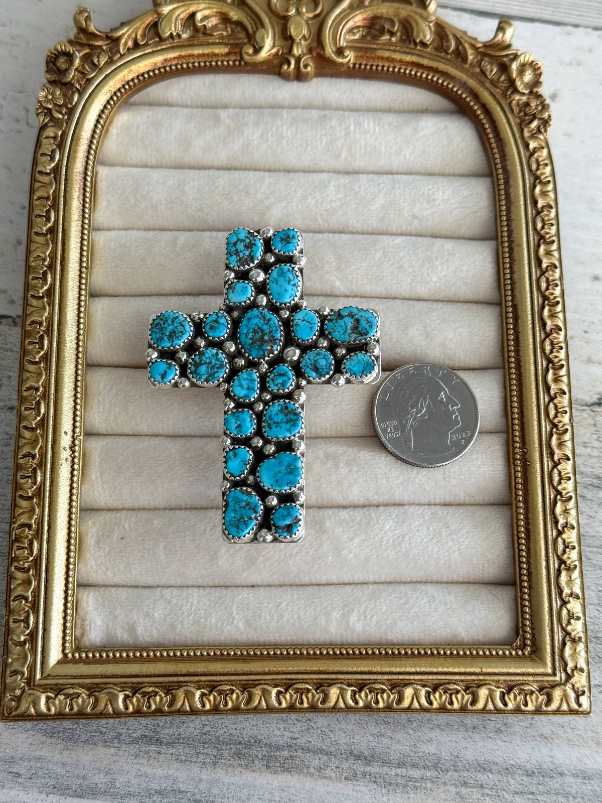 Native American Kingman Turquoise Cross Adjustable Ring