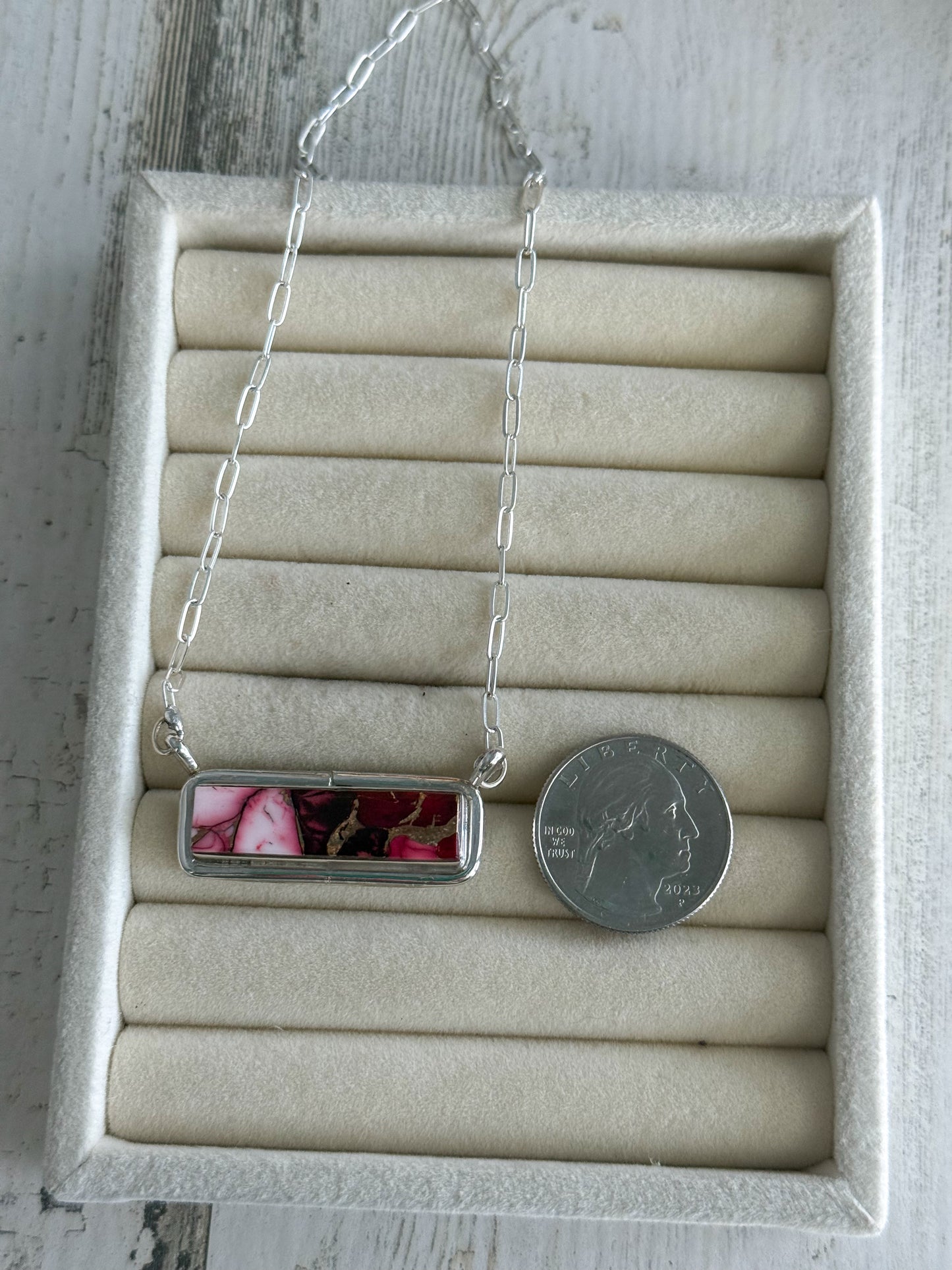 Native American Red Dahlia Bar Necklace 18"