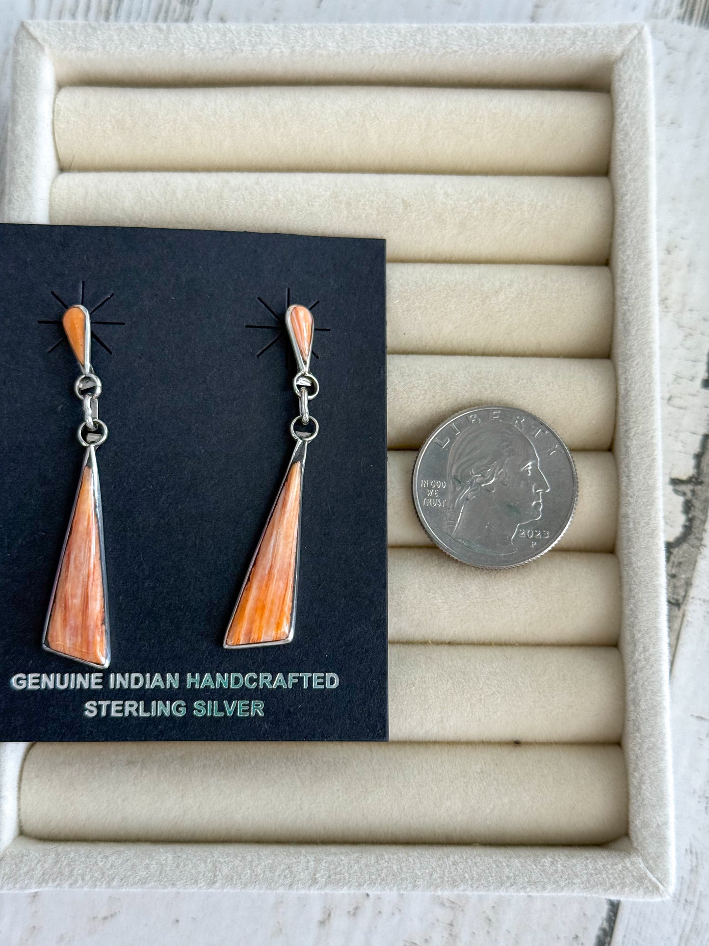 Native American Sterling Orange Spiny Dangles