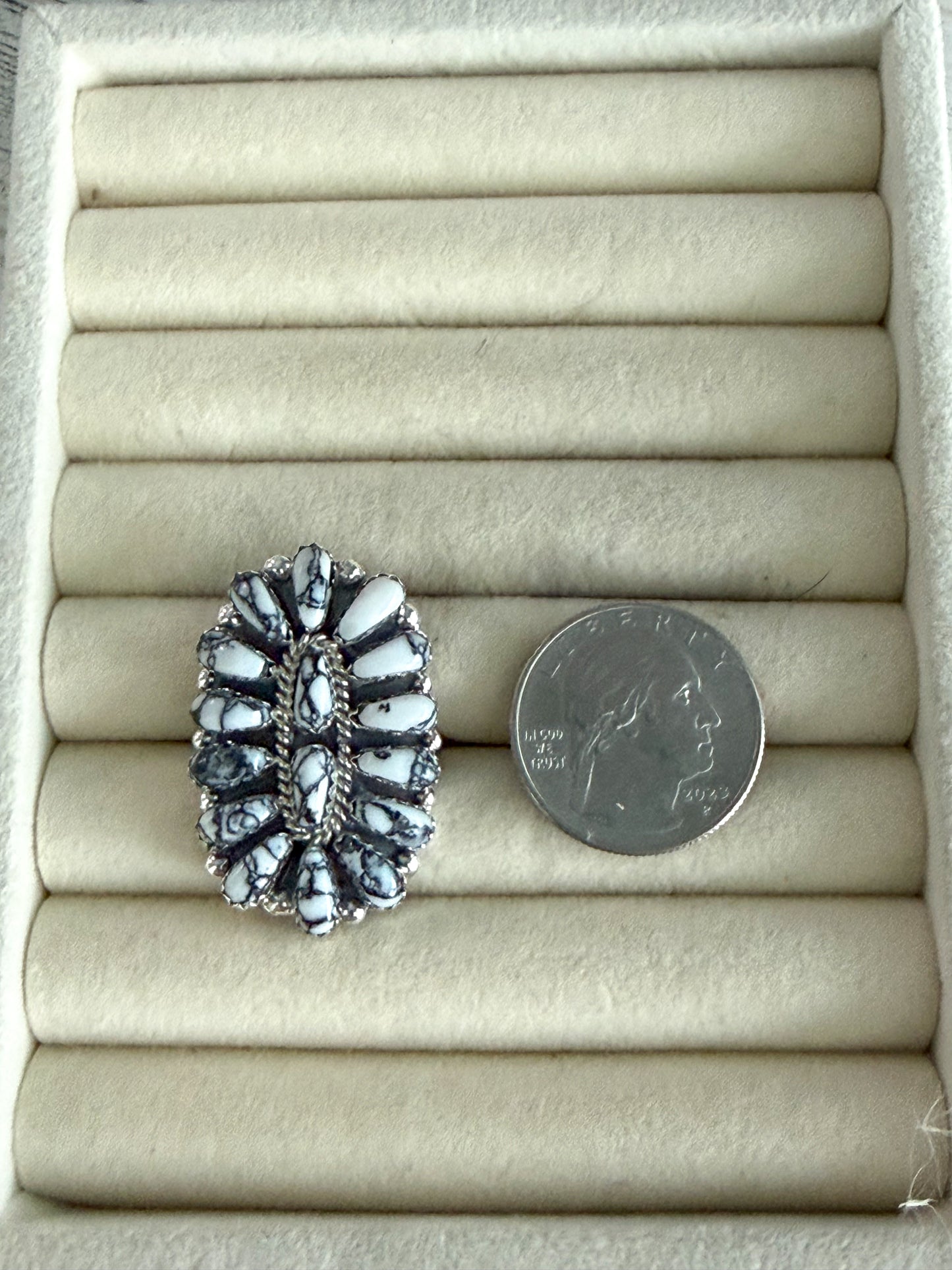 Native American White Buffalo Cluster Ring 9.5