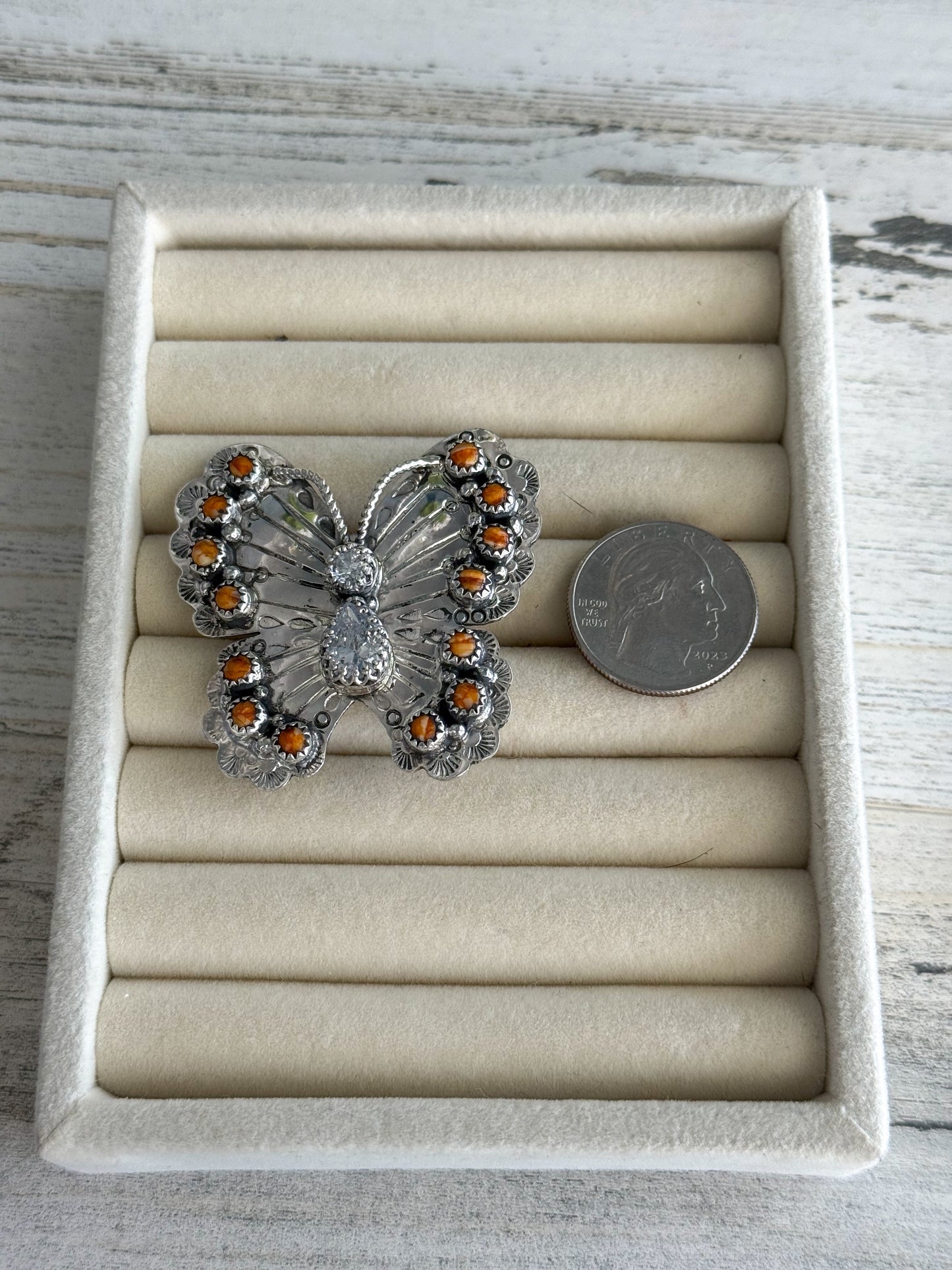 Native American Orange Spiny Butterfly Adjustable Ring