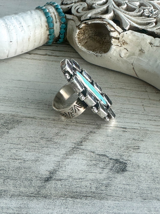Native Made Turquoise & Abalone Ring Adjustable
