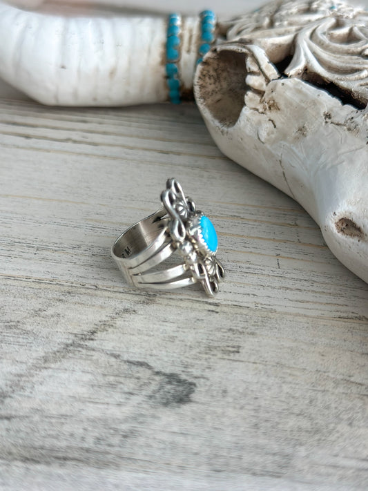 Native Made Sterling Turquoise Ring Size 8