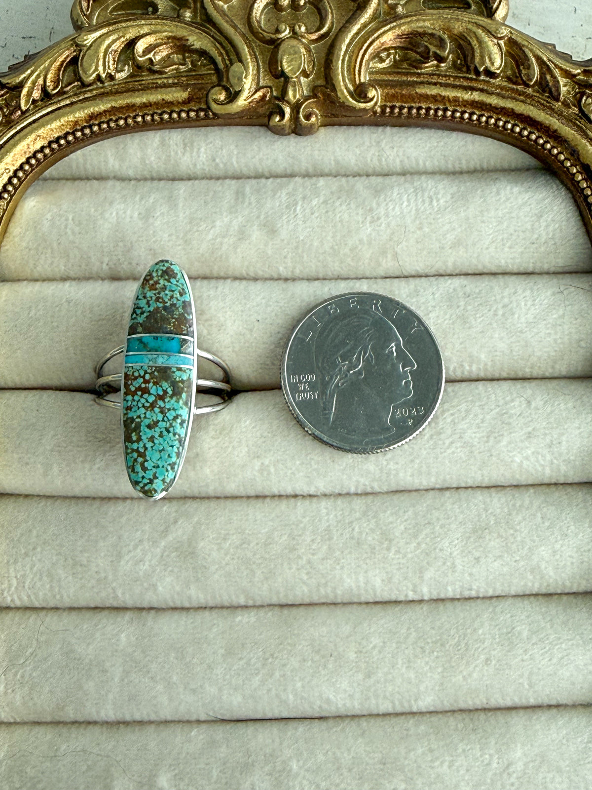 Native American #8 Turquoise Inlay Ring 8.25