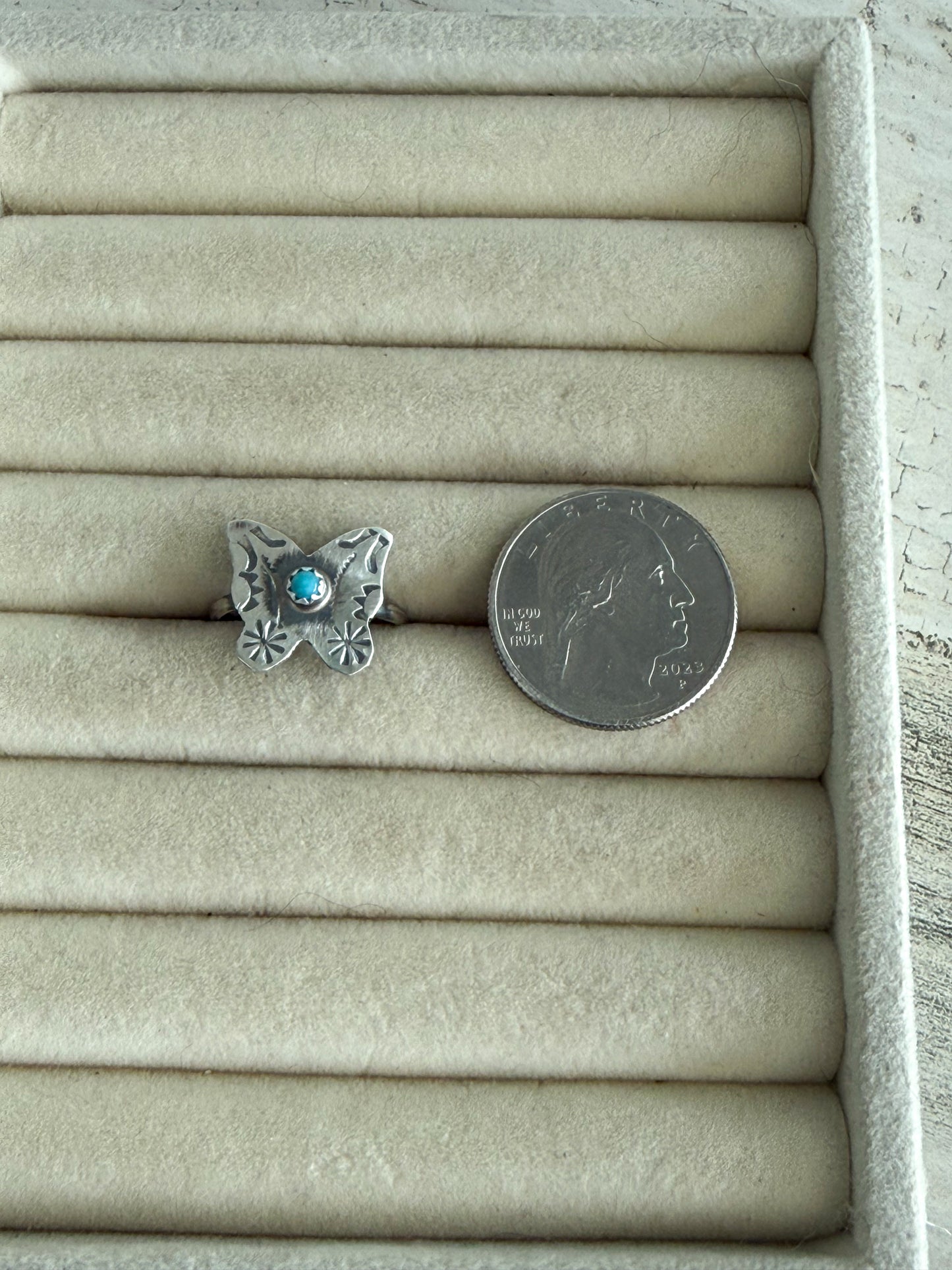 Native American Stamped Turquoise Butterfly Ring 8
