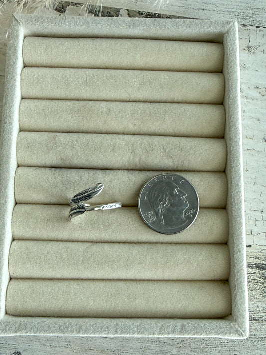Native American Sterling Feather Adjustable Ring 8.5