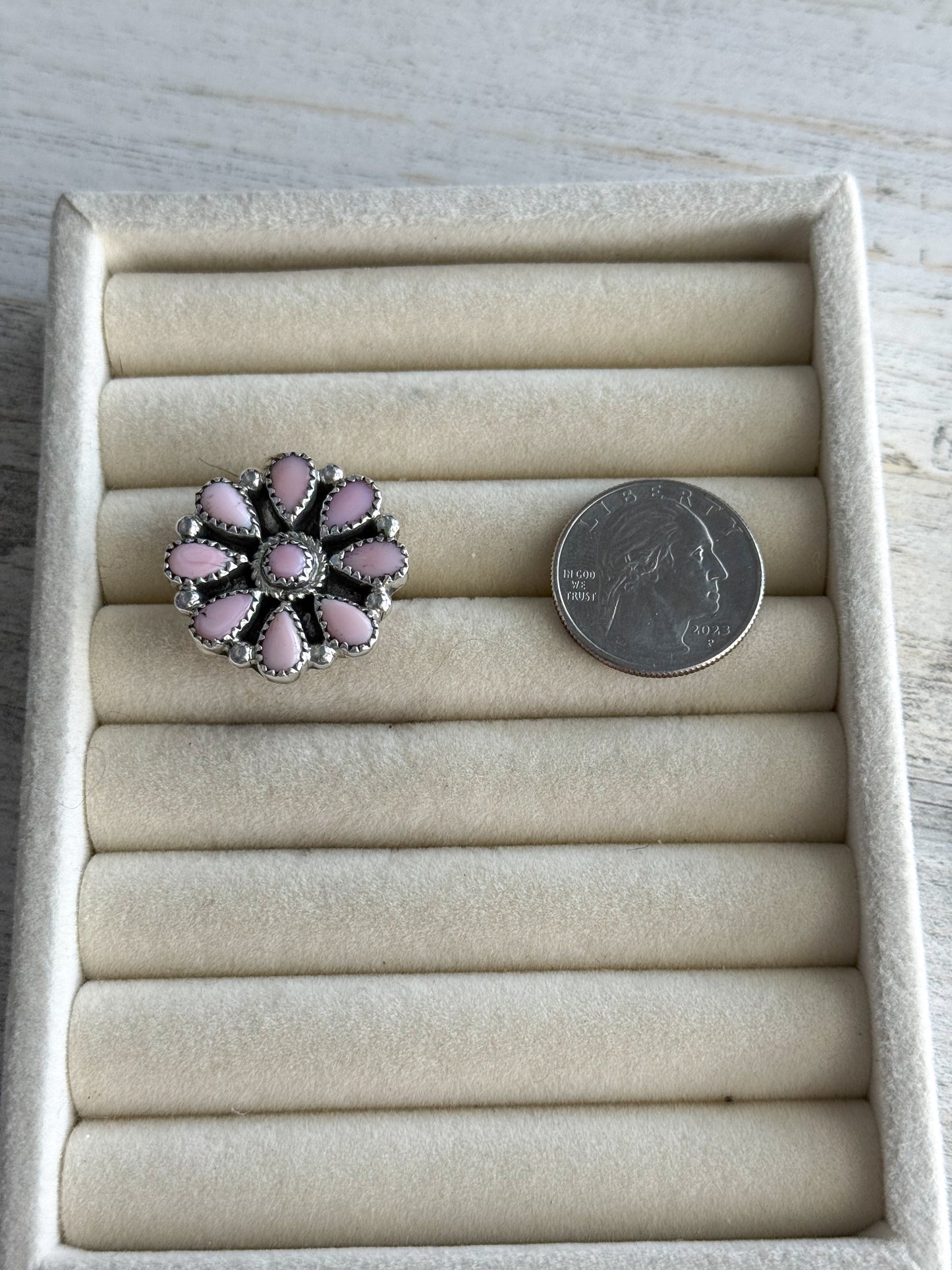 Native American Pink Conch Adjustable Ring